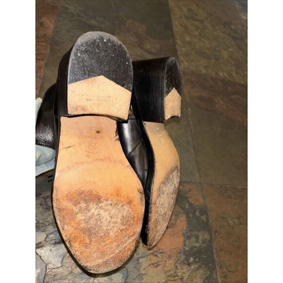 Stradivari Shoes Women Ankle Boots 38 7.5 Black Leather Lace Up Block Heel Italy - Picture 6 of 8